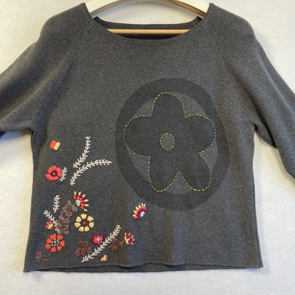Stubborn Twig Design Whidbey‎ Island Embroidered Floral Knit Sweater Gray Womens - Picture 5 of 7
